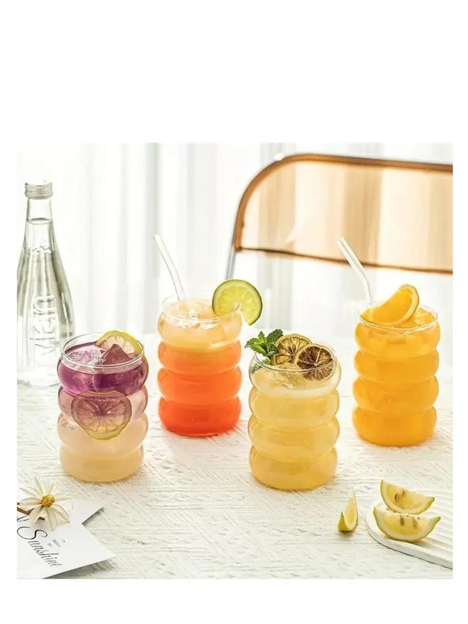 1CHASE Set of 4 - Ripple Shaped Drinking Glasses with Straws 330ml - Image 2